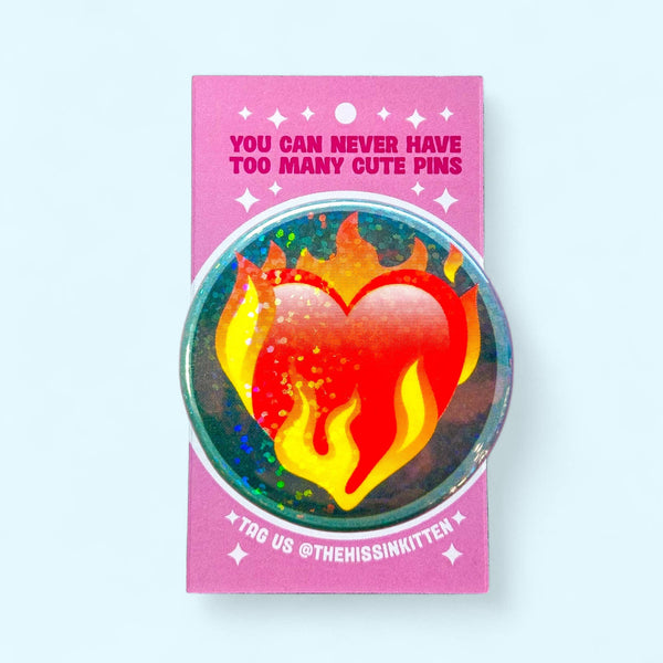 Flaming Heart - Taylor Swift - Glitter Button Pin / 1.25"