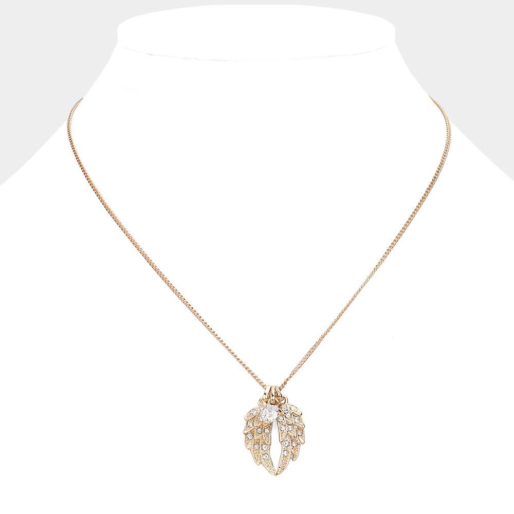 Crystal Wing Heart Bead Pendant Necklace
: Silver