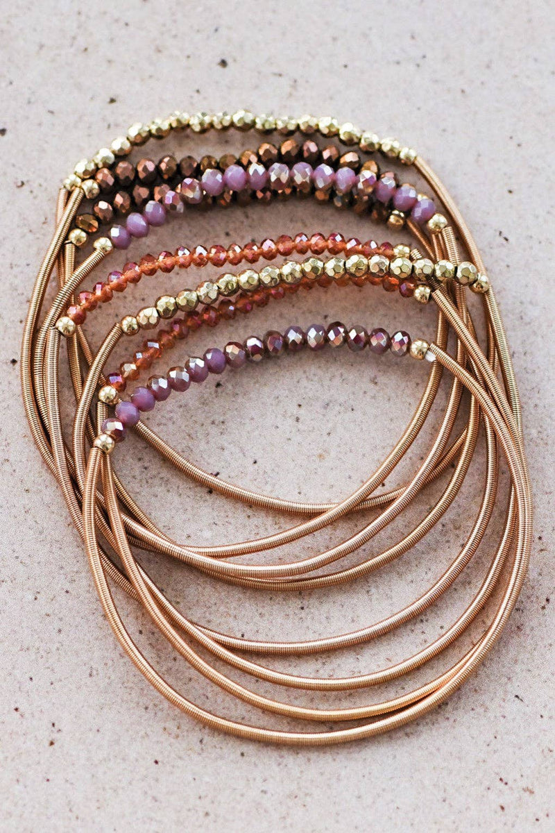 Boho Layered Spring Coil Guitar String Bracelet Set: Brown