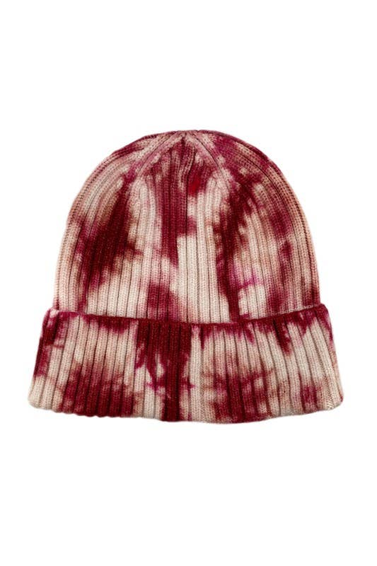 Women Tie-dye Beanie - Double Layer for Cold Weather: Burgundy