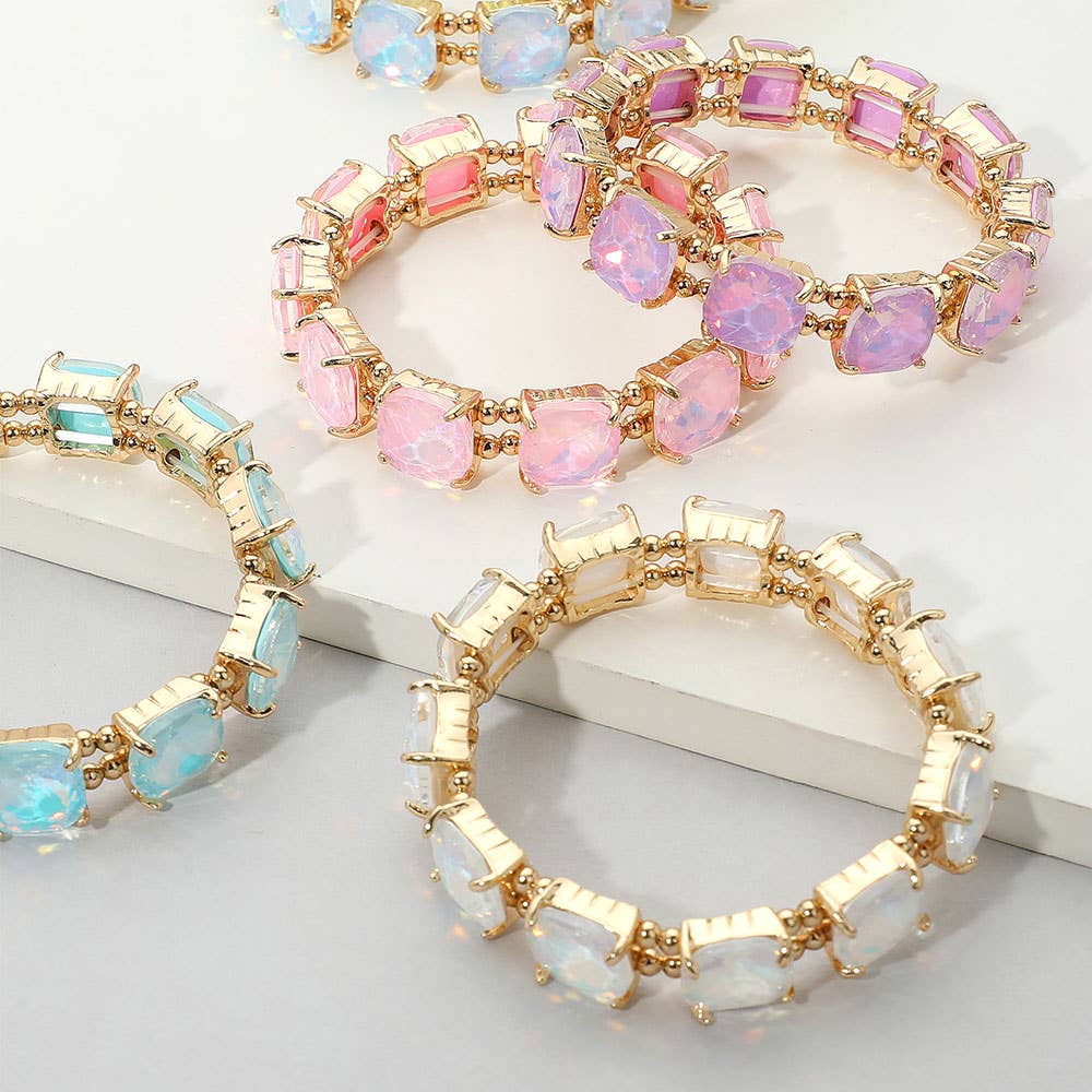 Cushion Square Stone Stretch Evening Bracelet: Vitrail Medium