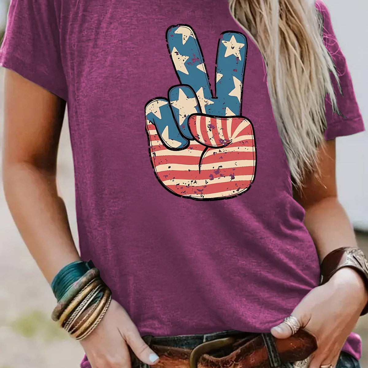 Peace Hand Sign With American Flag T-Shirt: DarkGrey / XL
