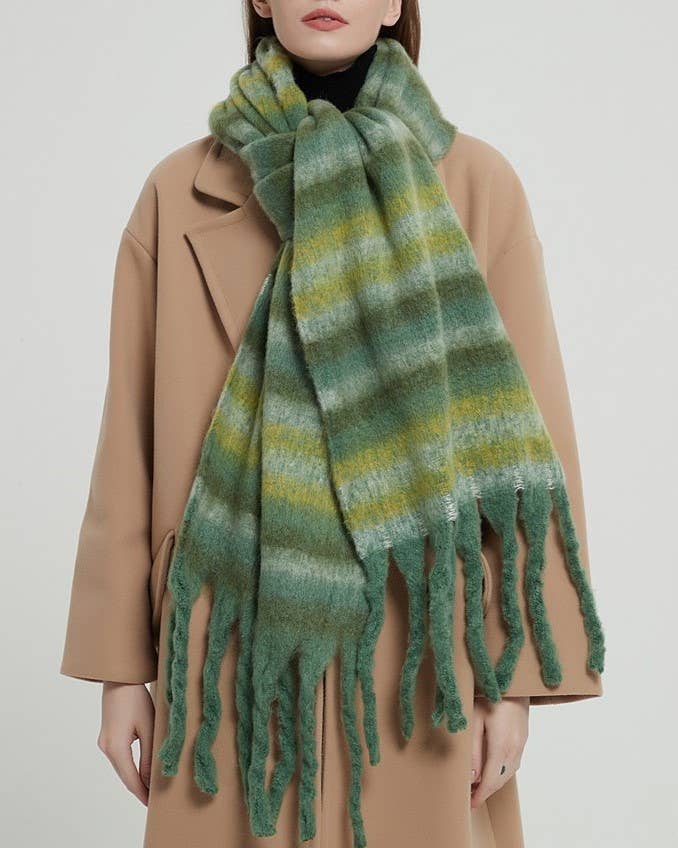 Multicolor stripe cozy soft fringe scarf wrap: Beige / M