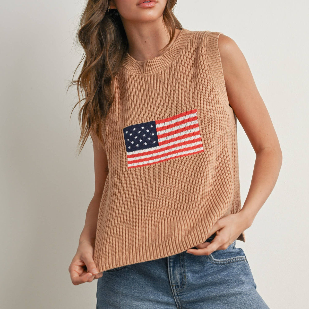 AMERICAN FLAG KNITTED SWEATER SLEEVELESS TOP