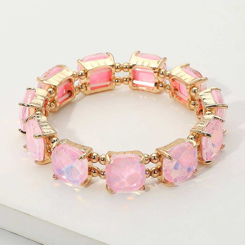 Cushion Square Stone Stretch Evening Bracelet: PPK