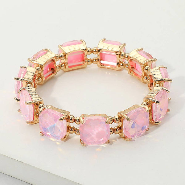 Cushion Square Stone Stretch Evening Bracelet: PPK