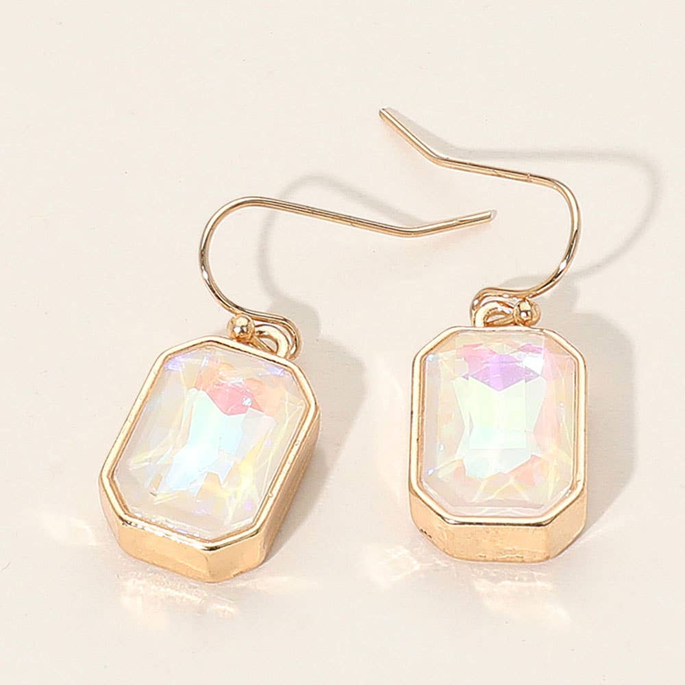 Iridescent Faceted Drop Dangle Earrings: Clear,Gold
