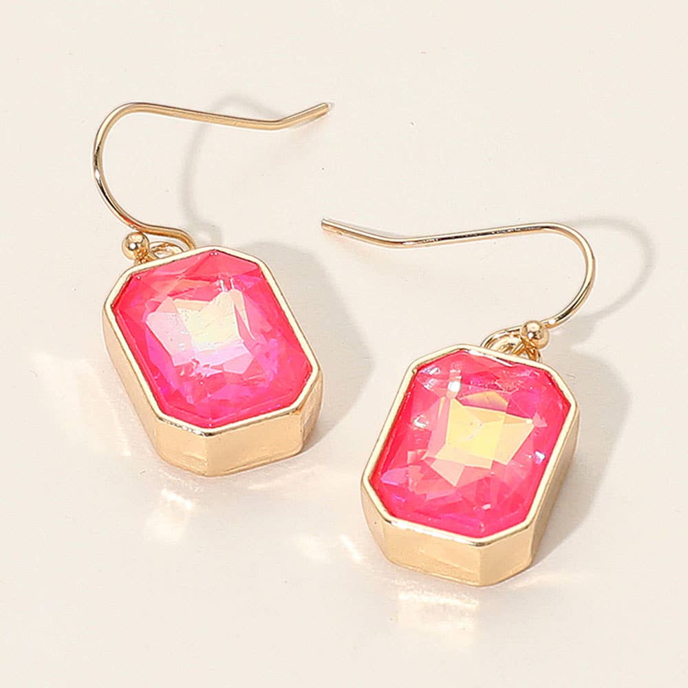 Iridescent Faceted Drop Dangle Earrings: Black Diamond,Gold