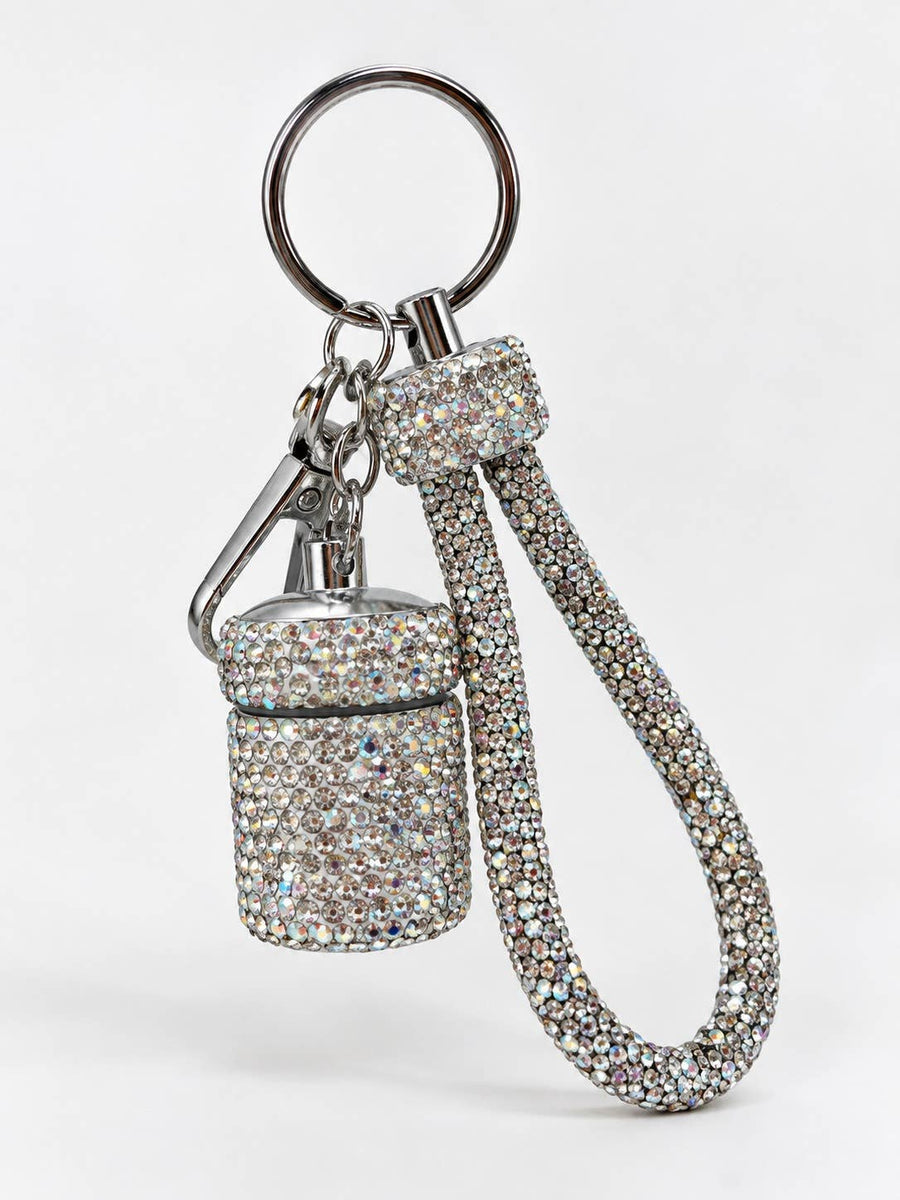 Rhinestone Fashion wide Pill Case Keychain: Clear