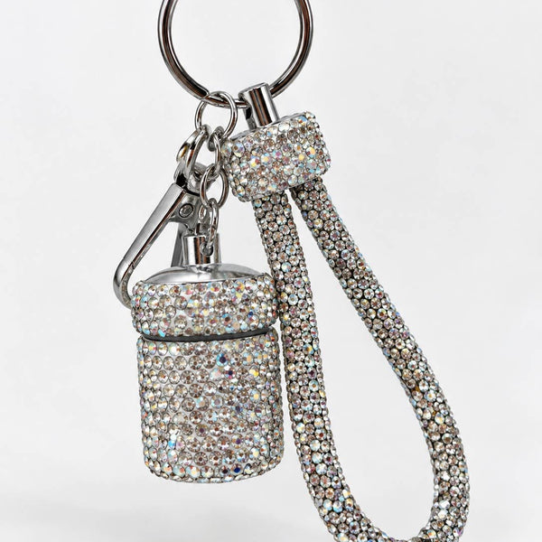 Rhinestone Fashion wide Pill Case Keychain: Clear