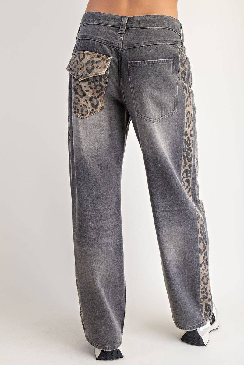 MINERAL WASHED LEOPARD PANEL DRAWSTRING PANTS: DUSTY LEOPARD - Candle Queen Candles