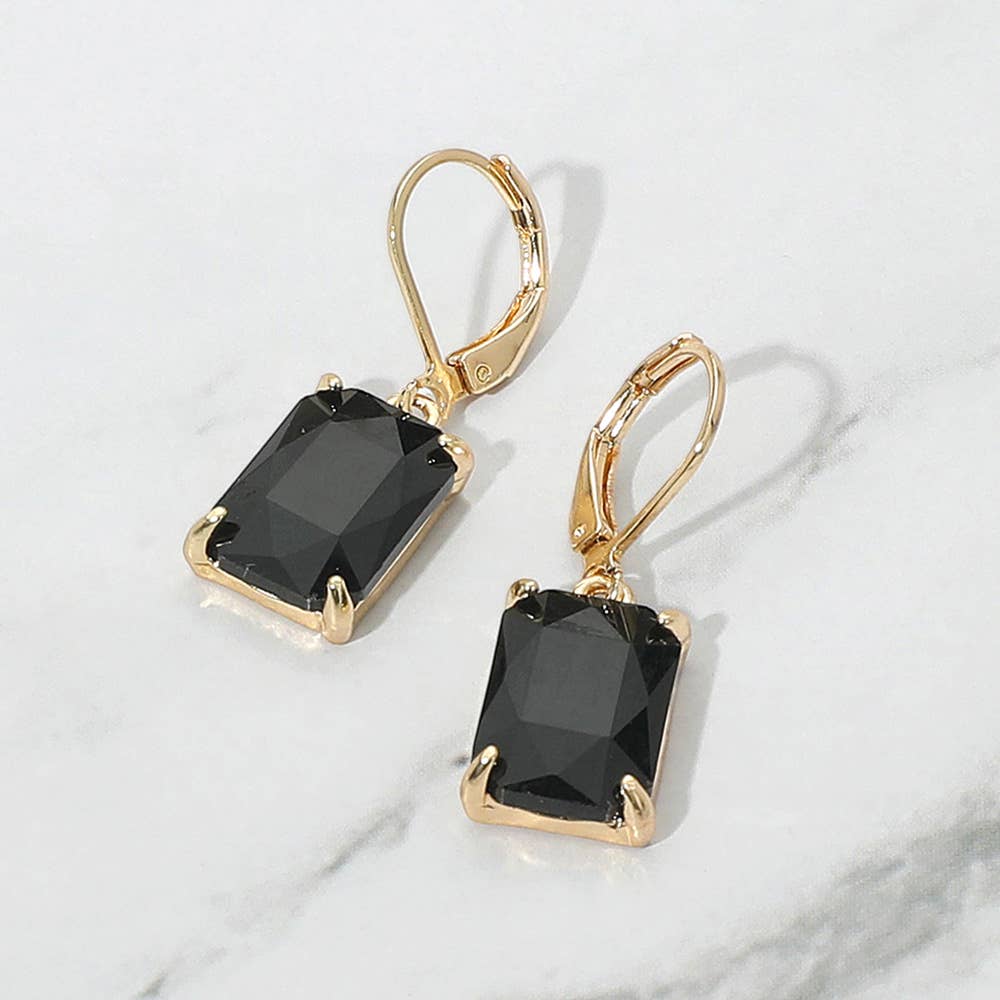 Rectangular Glass Stone Drop Dangle Earrings: Clear,Silver
