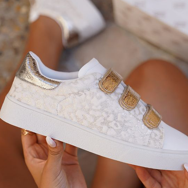 White Leopard w/gold Velcro Straps