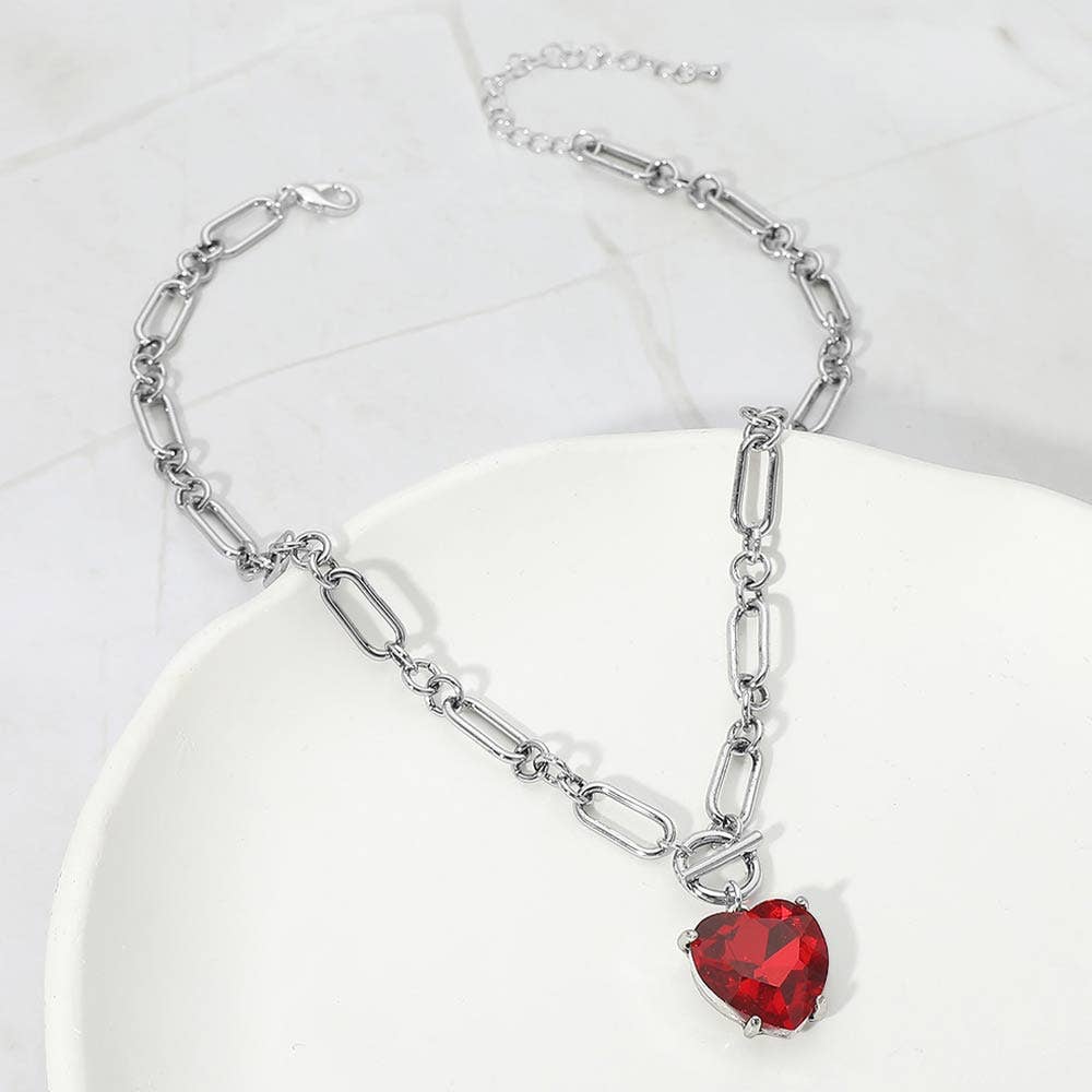 Chunky Heart Stone Cluster Toggle Pendant Necklace: Fuchsia,Neon