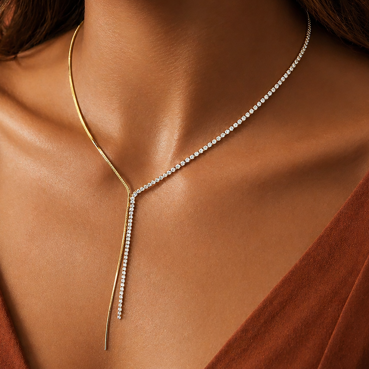 18K Gold Plated Stainless Steel Dainty Lariat Necklace