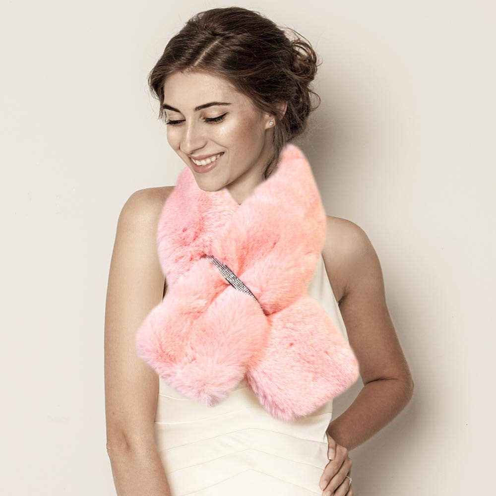Faux Fur Bling Pull Through Scarf: Fu