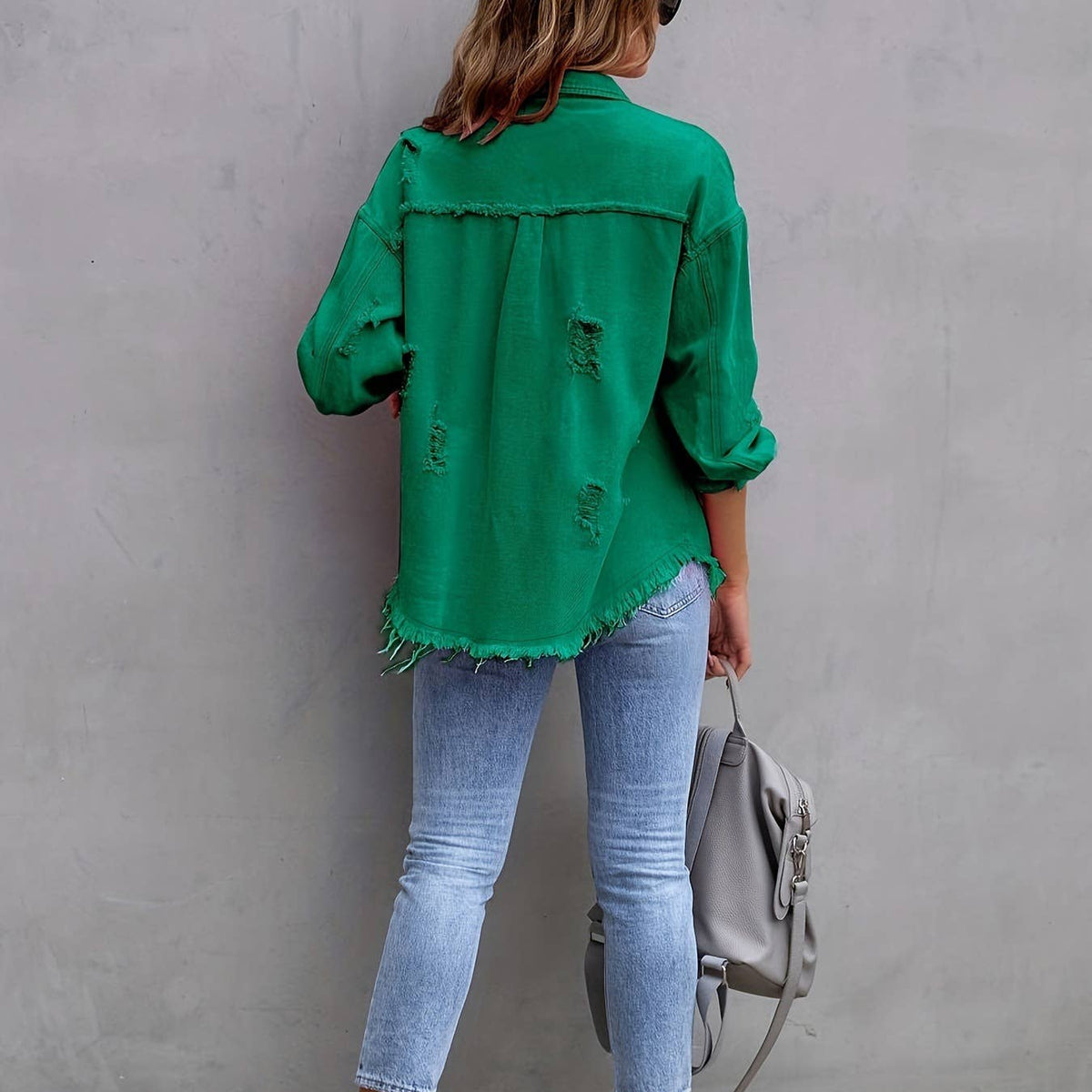 Ripped Loose Denim Jacket: Violet / XL
