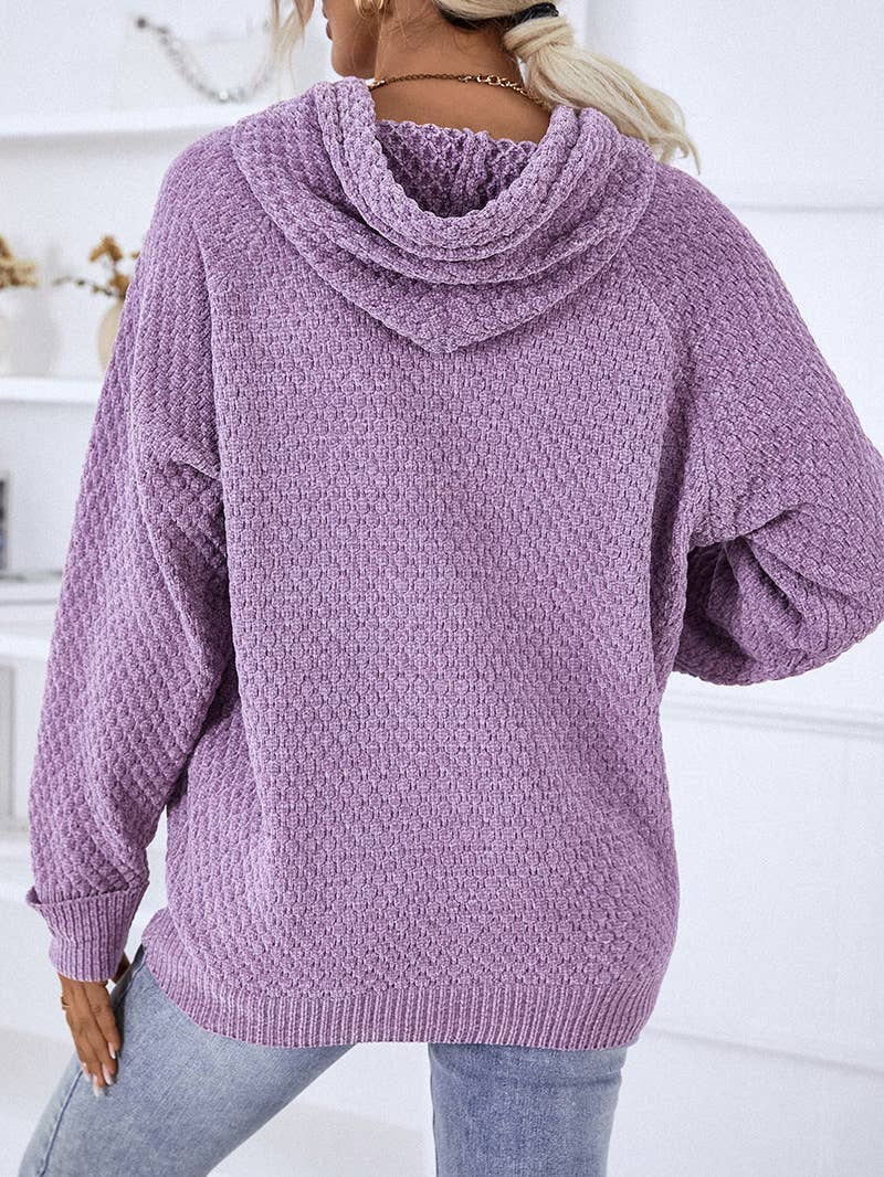 Pullover Casual Hooded Sweater: Purple / L