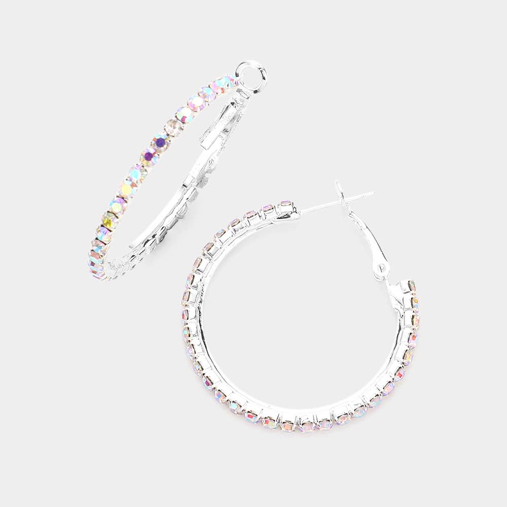 Crystal Rhinestone 1.3 Inch Hoop Earrings: Gold