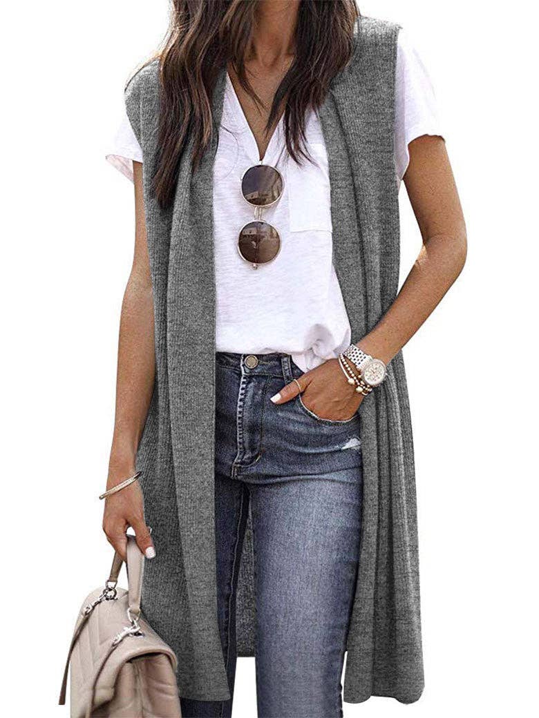 Trendy Longline Sleeveless Cardigan Vest for Women: Fuchsia / L