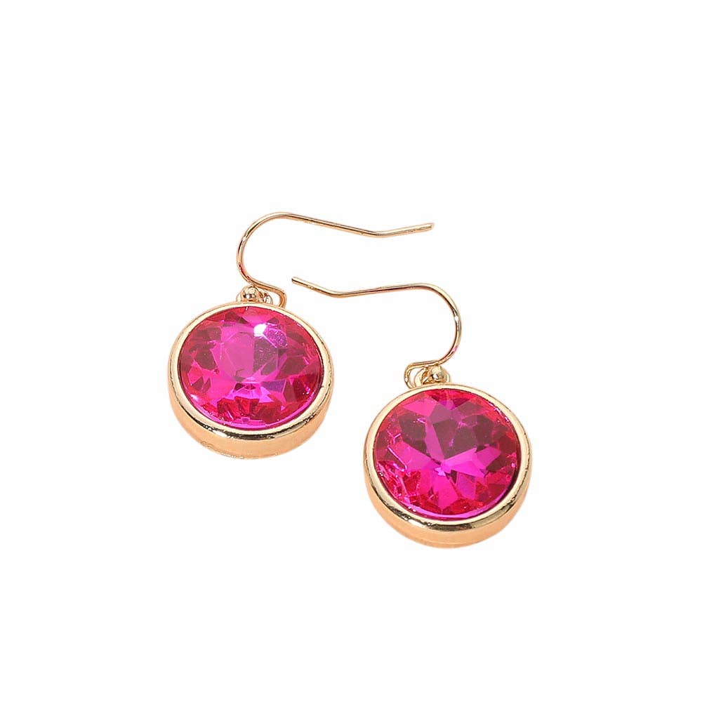 Round Faceted Stone Drop Dangle Earrings: Gold,White