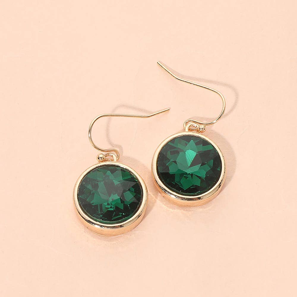 Round Faceted Stone Drop Dangle Earrings: Gold,White