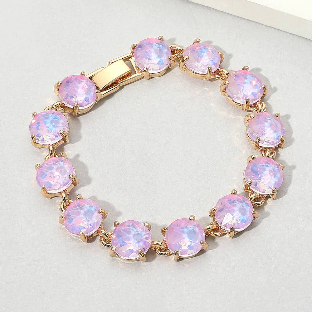 Round Stone Link Evening Bracelet: Gold