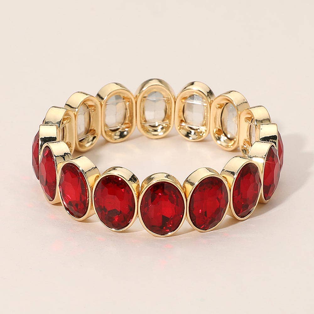 Oval Faceted Stone Beaded Stretch Evening Bracelet: Light,Multi