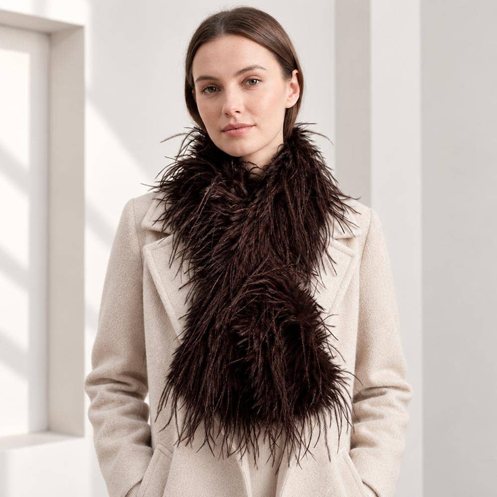 Fluffy Feather Fur Pull Through Scarf: Lavender
