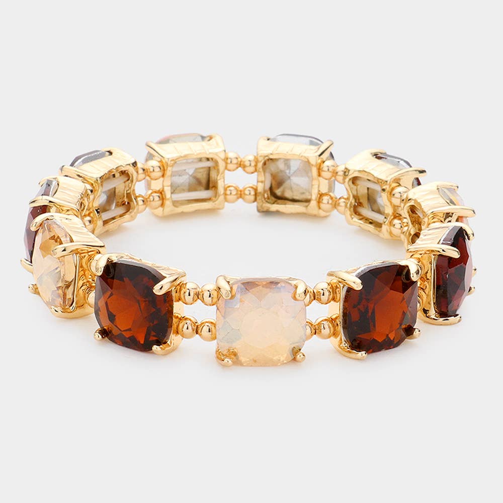 Cushion Square Stone Stretch Evening Bracelet: PPK