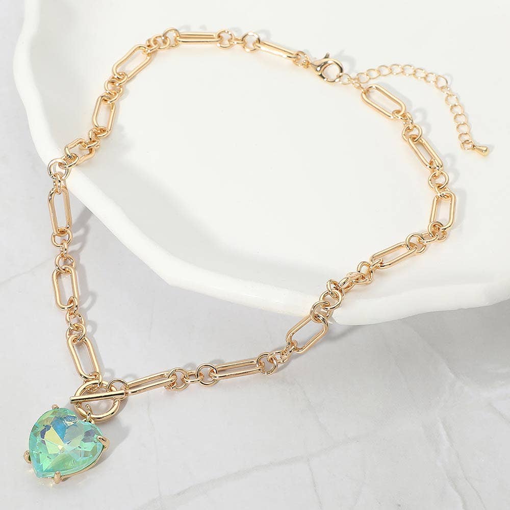 Chunky Heart Stone Cluster Toggle Pendant Necklace: Fuchsia,Neon