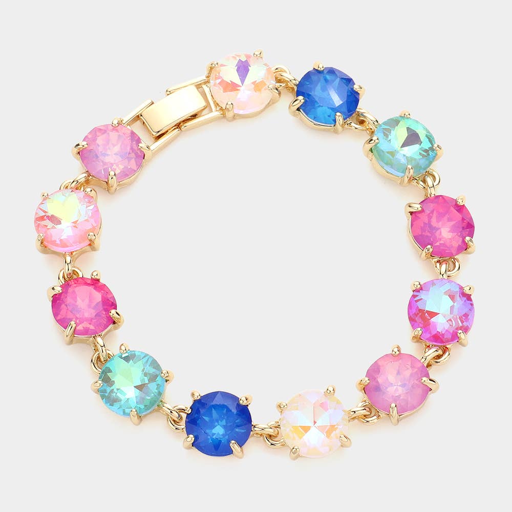 Round Stone Link Evening Bracelet: Gold