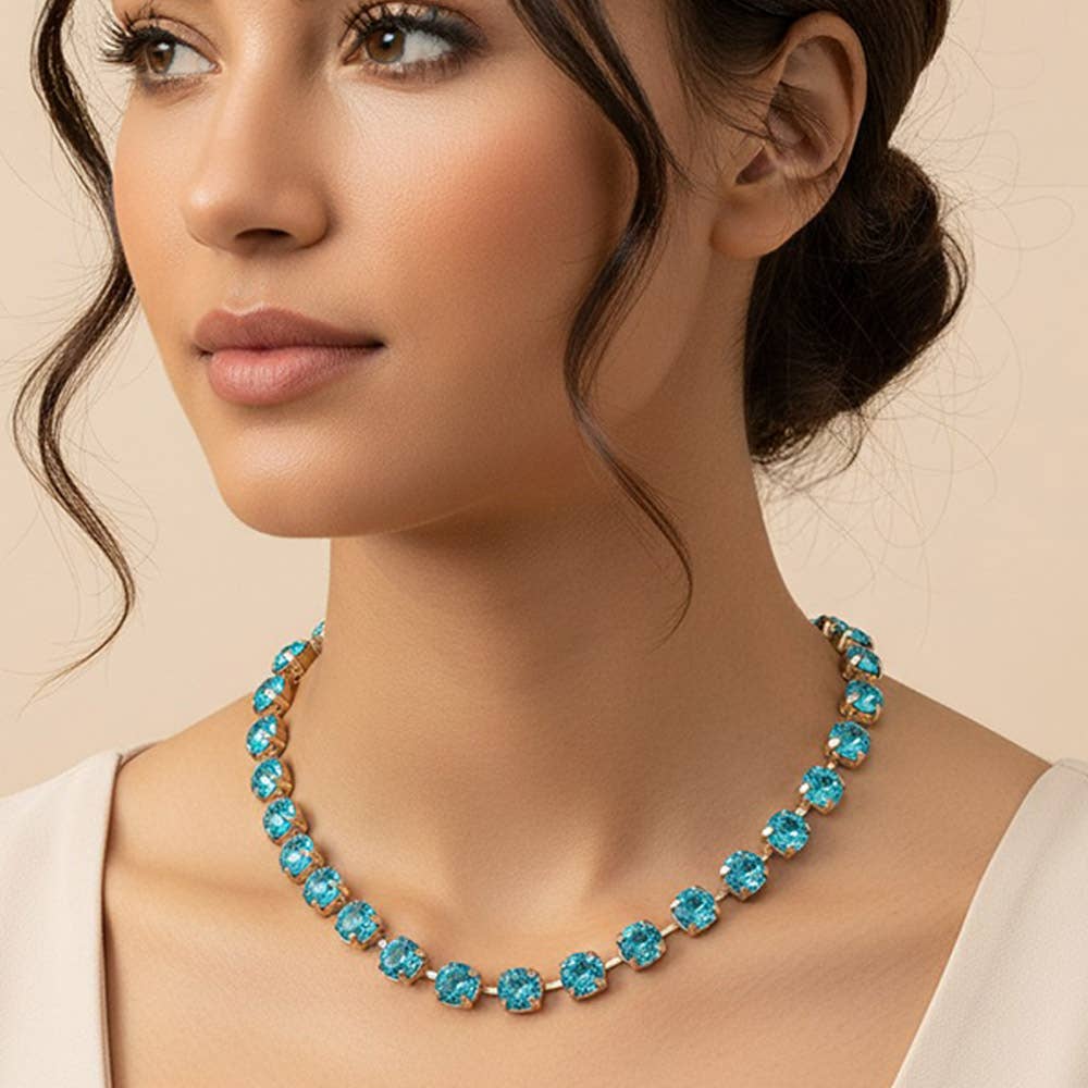 Round Stone Cluster Link Tennis Chain Necklace: Mint