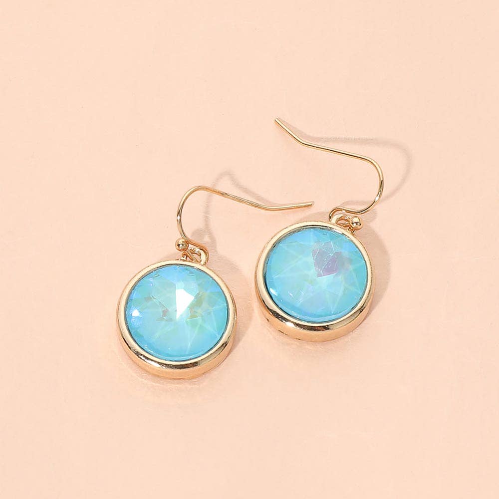 Round Faceted Stone Drop Dangle Earrings: Gold,White