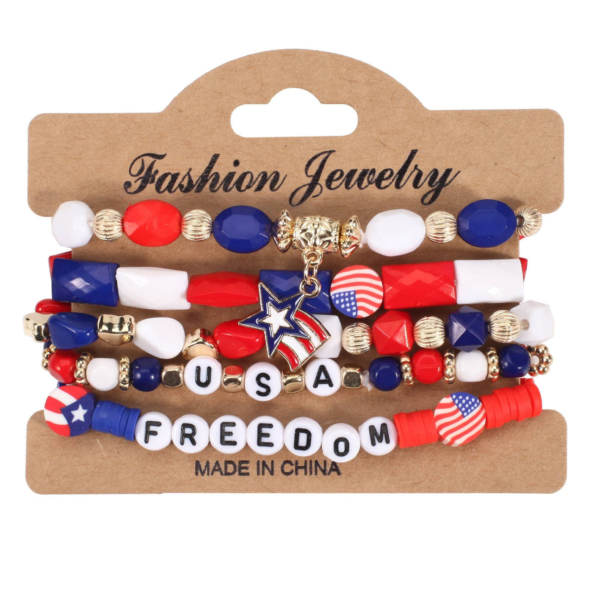 4th of July Red White Blue Flag Beaded Bracelet
