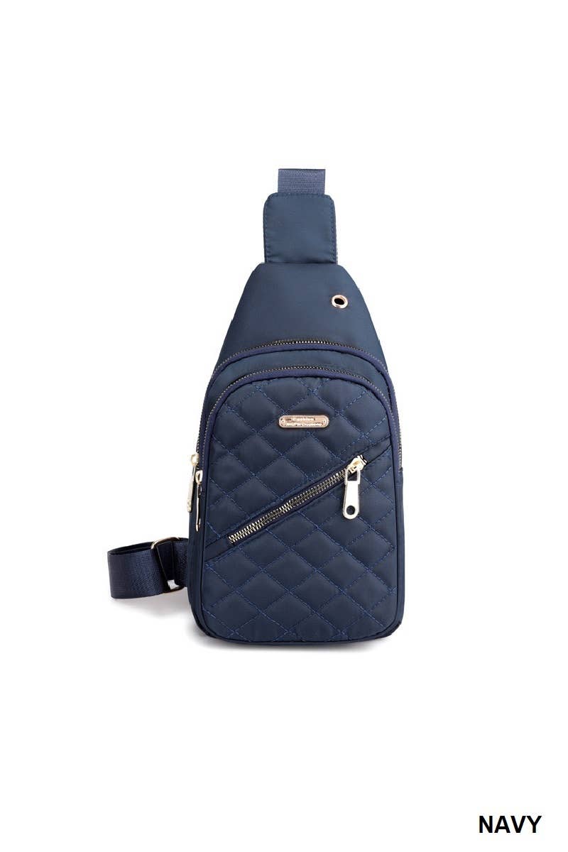 Quilted Multi-pocket Crossbody Sling Bag: PURPLE / 1 (ONE SIZE)