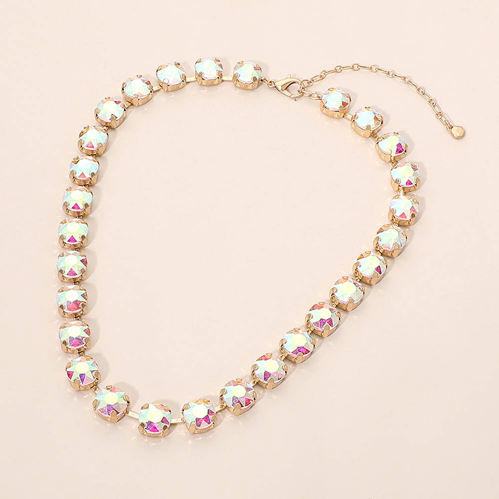 Round Stone Cluster Link Tennis Chain Necklace: Clear