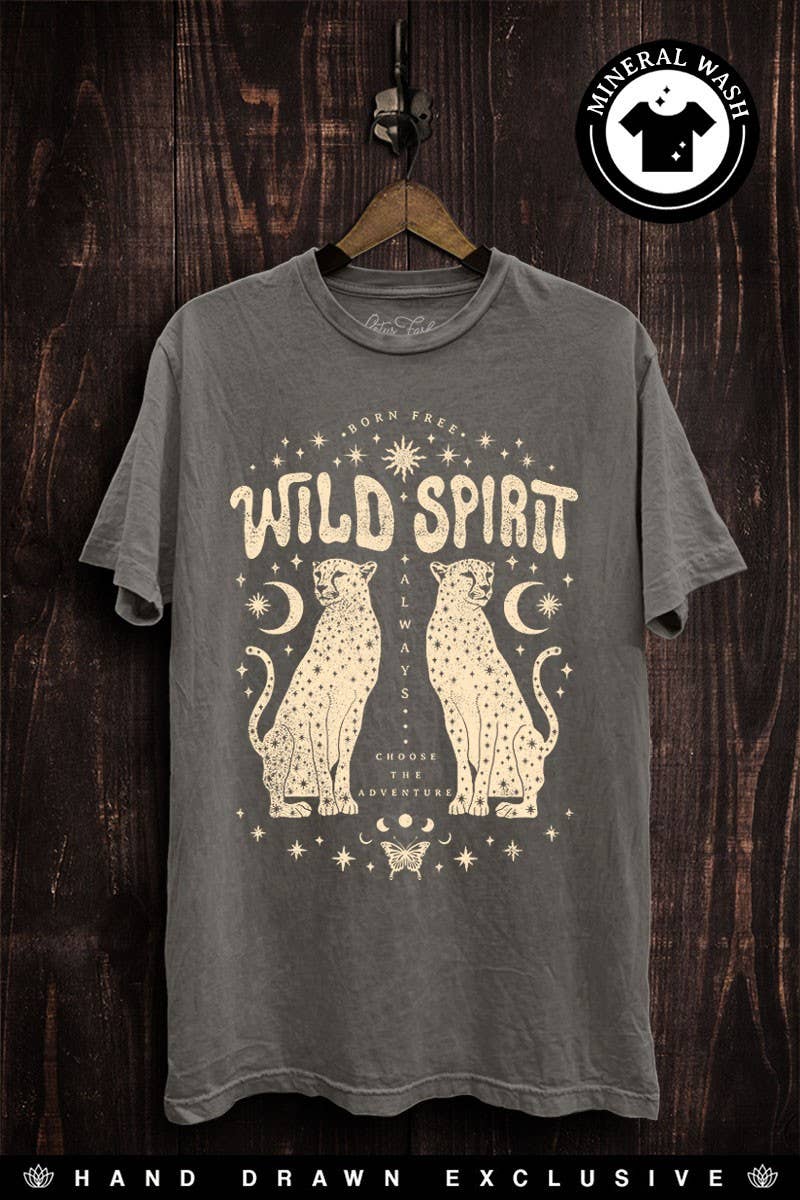 Wild Spirit Leopards Graphic Tee: Stone Gray