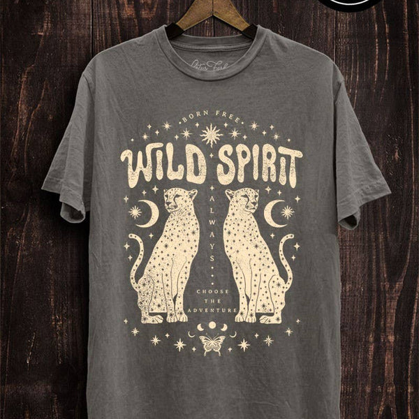 Wild Spirit Leopards Graphic Tee: Stone Gray