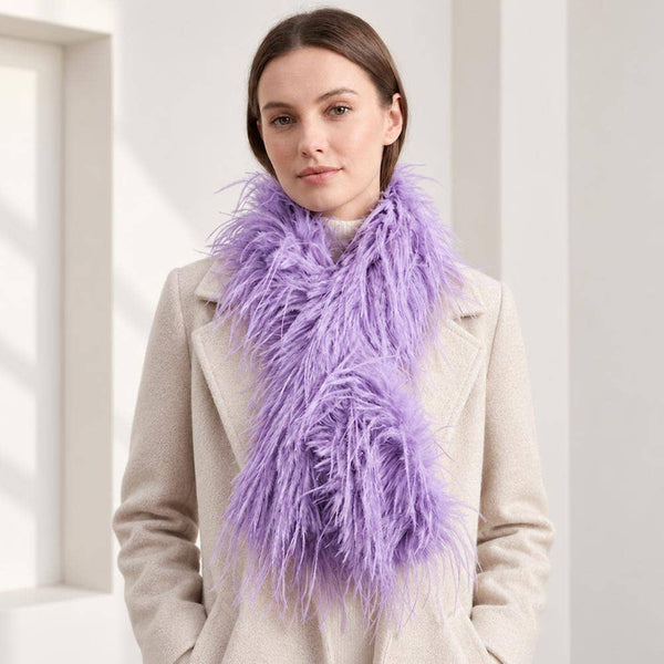 Fluffy Feather Fur Pull Through Scarf: Lavender