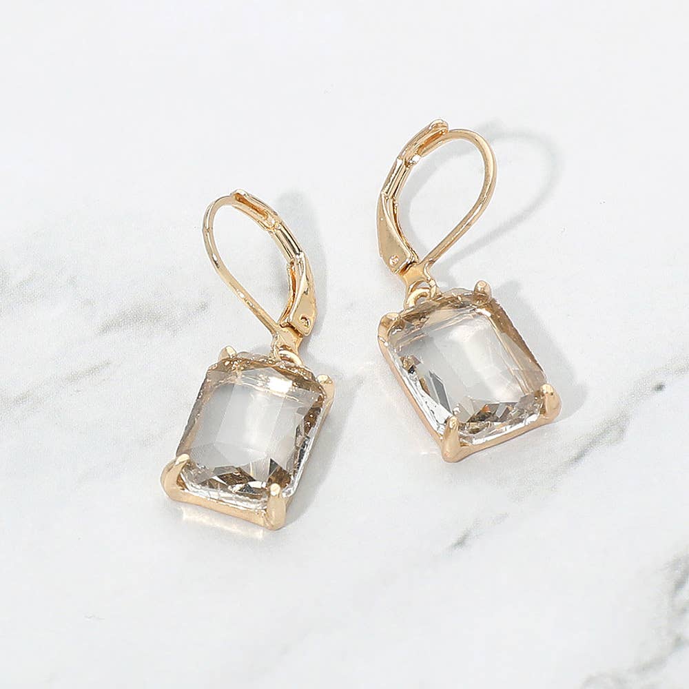 Rectangular Glass Stone Drop Dangle Earrings: Clear,Silver