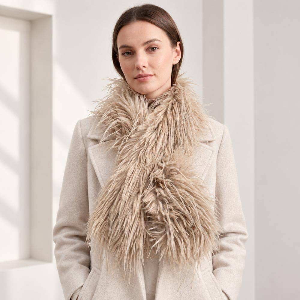 Fluffy Feather Fur Pull Through Scarf: Hot Pink