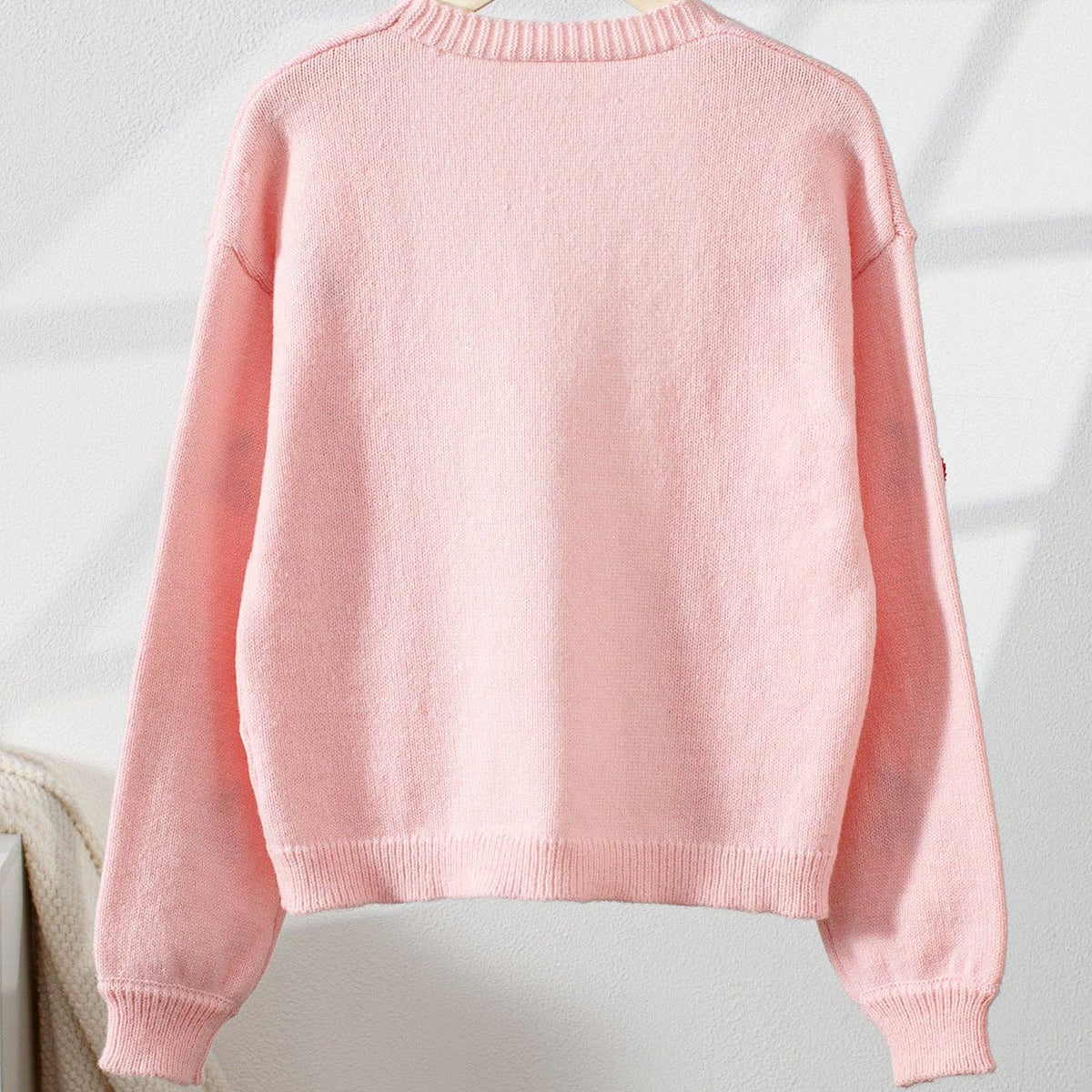 Cherry Embroidery Pink Sweater Cardigan