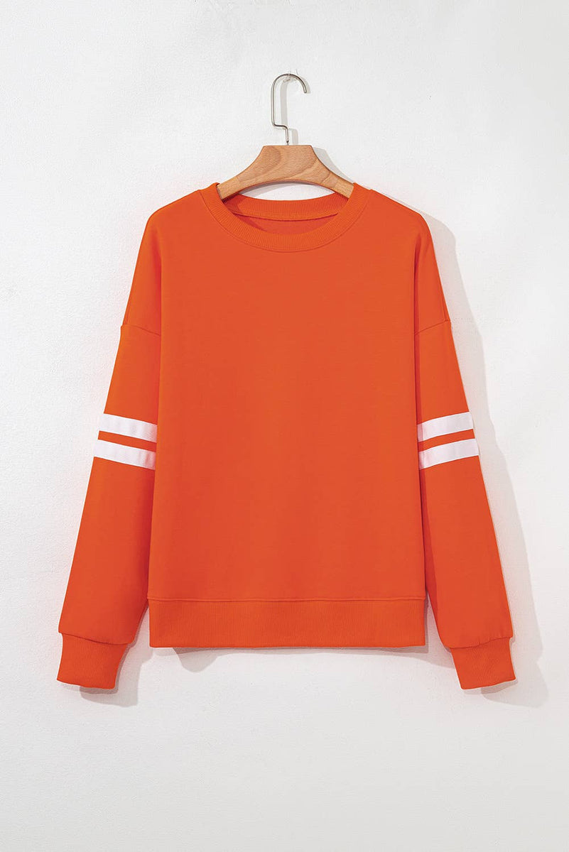 Athleisure Color Block Pullover Striped Sweatshirt: Red / L