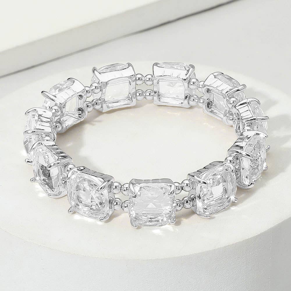 Cushion Square Stone Stretch Evening Bracelet: PPK