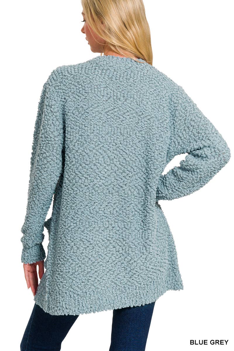 Blue/gray Popcorn Sweater Cardigan