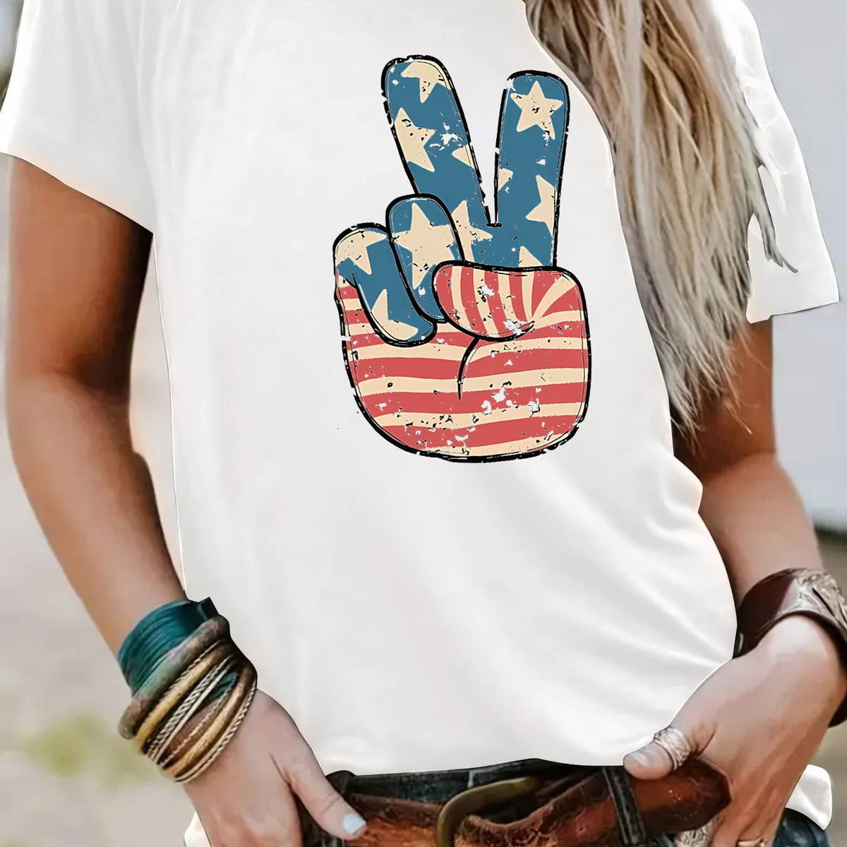 Peace Hand Sign With American Flag T-Shirt: DarkGrey / XL
