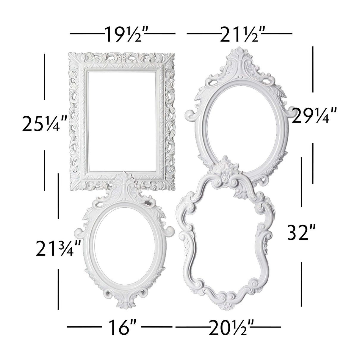 Decorative Plastic Photo Frame Set - White: White