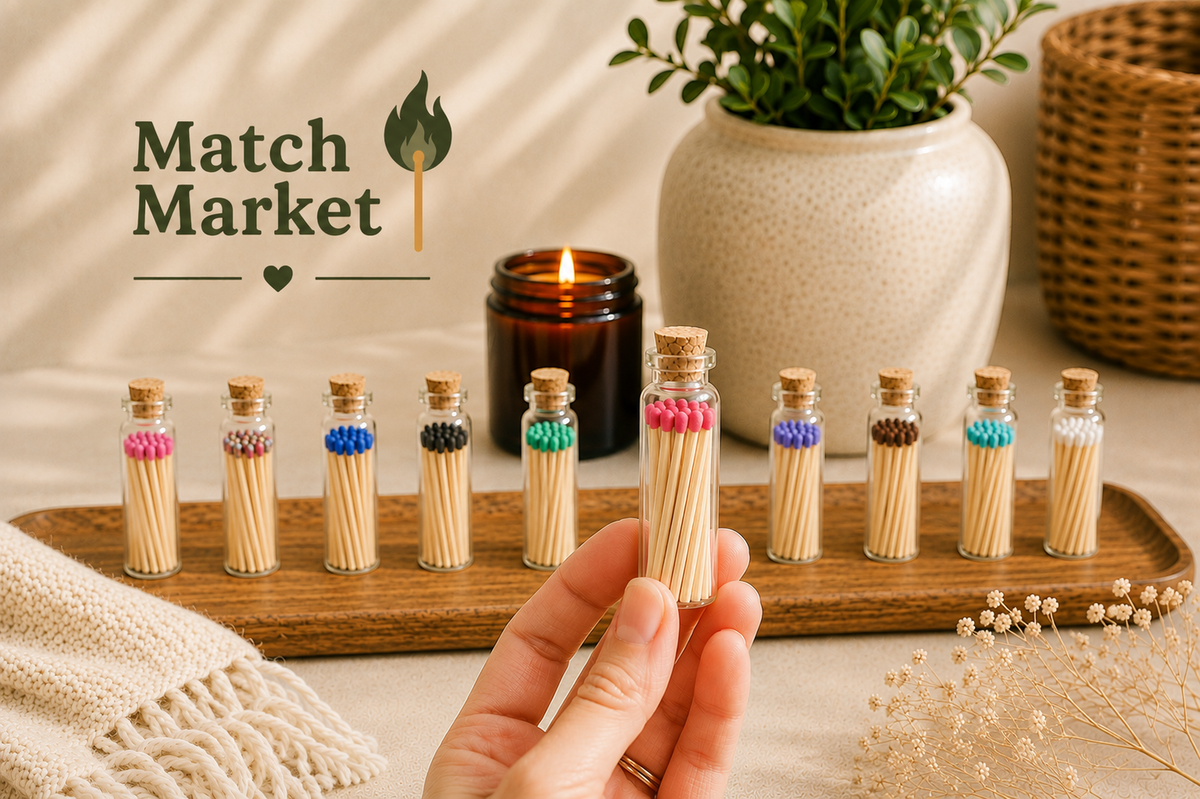 Color Tip Safety Matches in Glass Vial w Striker | 20 Colors: Wisteria