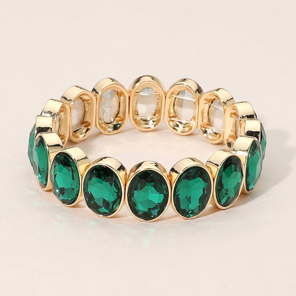 Oval Faceted Stone Beaded Stretch Evening Bracelet: Light,Multi